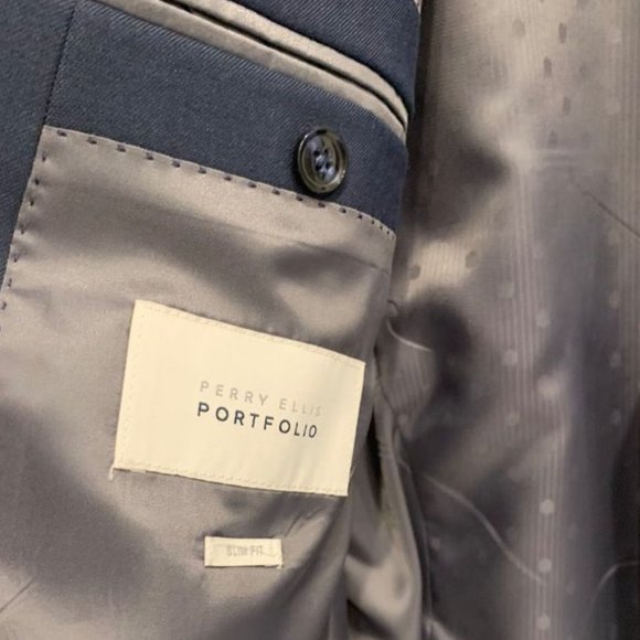 Perry Ellis Portfolio Slim Fit Suit Jacket with vintage pins! - Picture 2 of 11